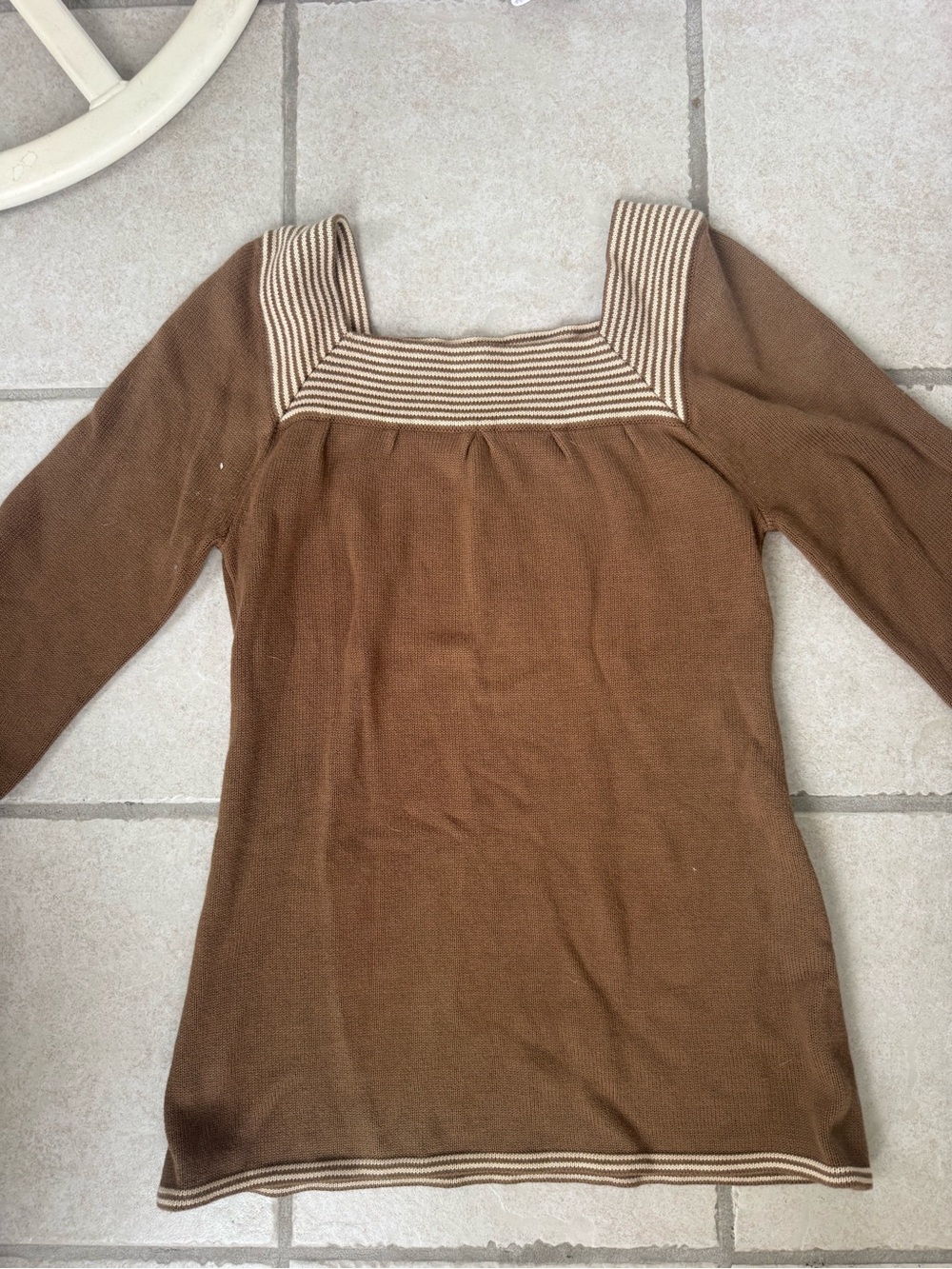 Banana Republic Brown Knit Square Neck Mini Dress with Cream Stripes NWT